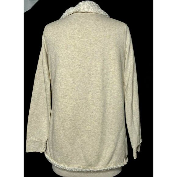 Love by Gap Sz XS Neutral Sherpa Lined Jersey Cotton Open Front Jacket - Picture 4 of 5